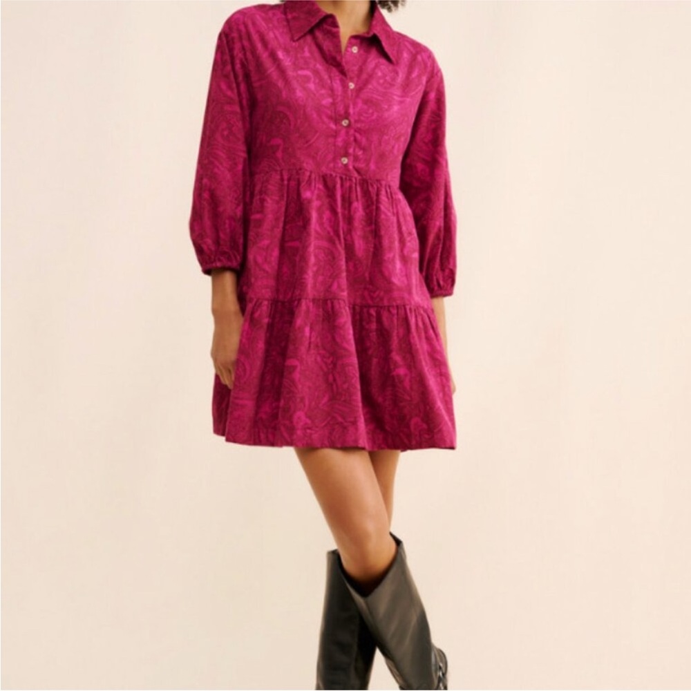 Anthropologie Maeve The Bettina Tiered Shirt Dress Mini Corduroy Edition Pink‎ S